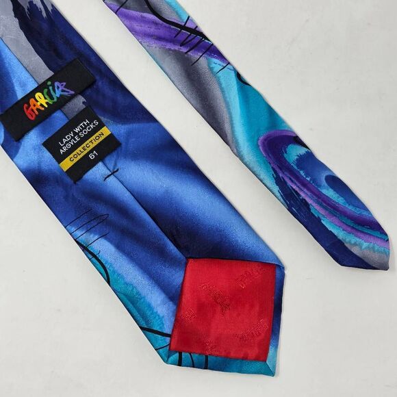 J JERRY GARCIA SILK TIE LADY W/ ARGYLE SOCKS BLUE COLLECTION 61 3.5" X 59" - Picture 3 of 3
